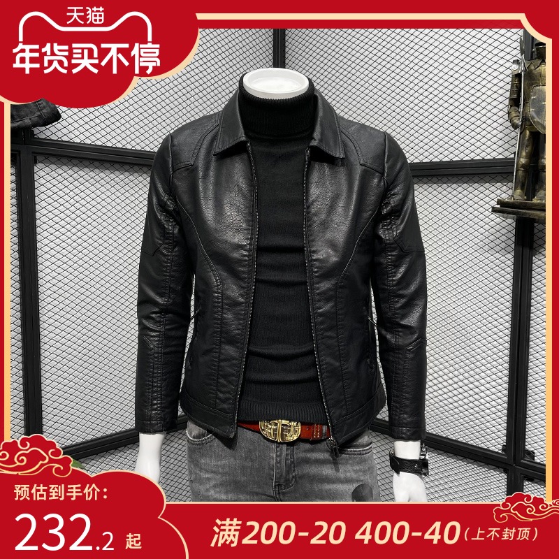 加绒加厚皮衣男春秋冬季潮牌2021新款修身高端机车皮夹克休闲外套
