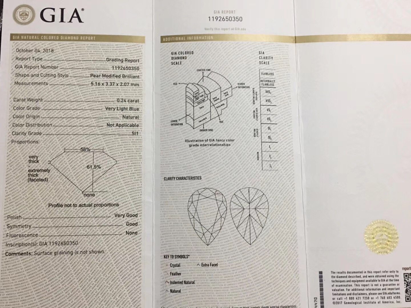凡希彩钻gia证书蓝钻24分水滴型戒指彩色钻石手饰