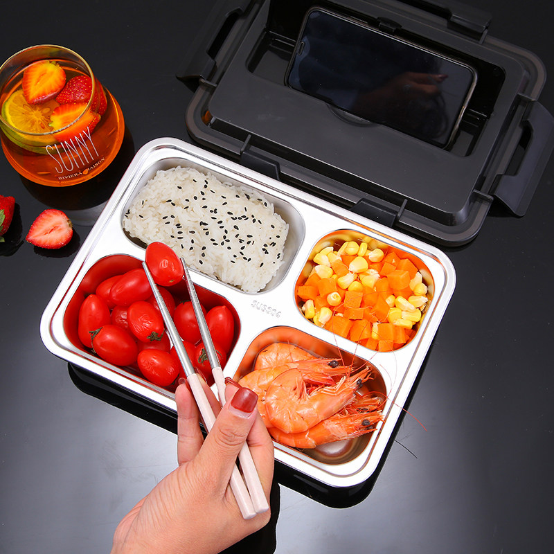 不锈钢饭盒便当分隔型学生上班族餐盘保温欧式餐盒饭盒