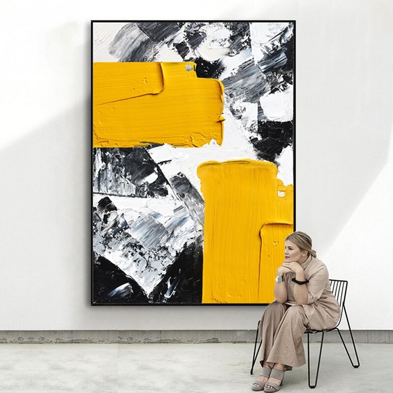 手绘油画立体抽象玄关装饰画黑白璀璨色彩客厅油画