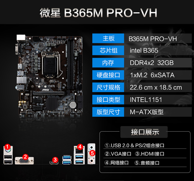 微星h310m pro-v vdh plus b365m wind pro vdh mortar 全新主板
