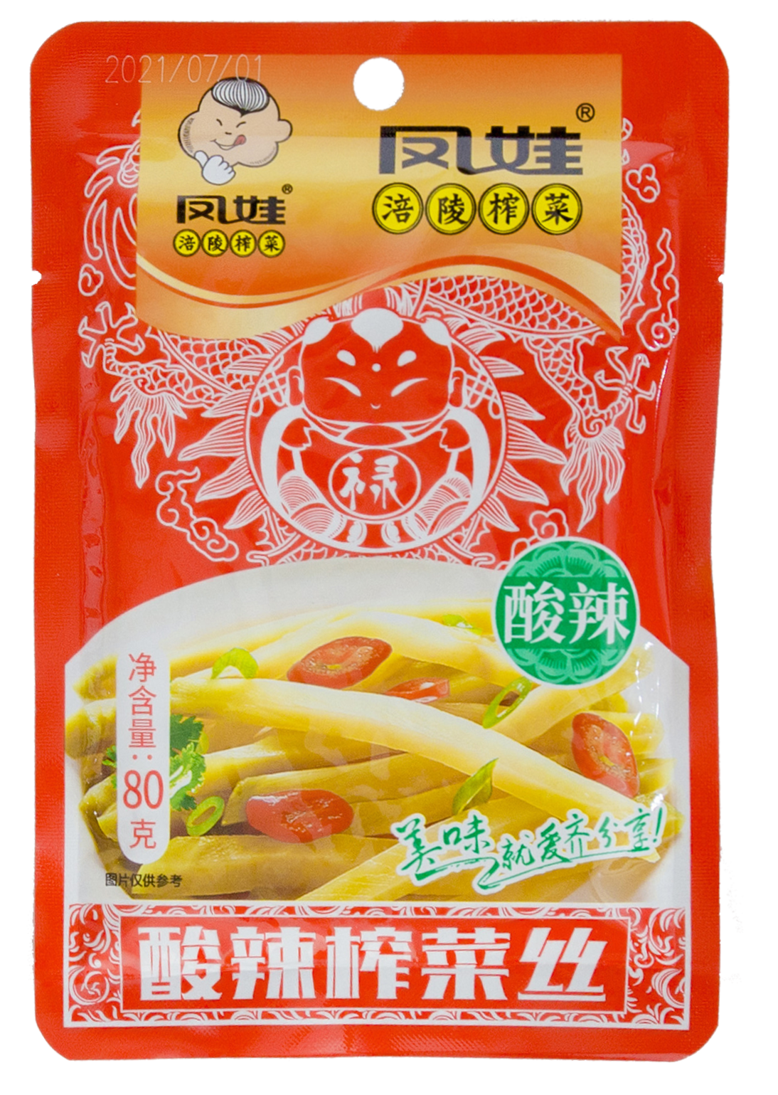 凤娃涪陵榨菜正宗重庆酸辣榨菜鲜榨菜丝80g鲜脆下饭菜微辣即食