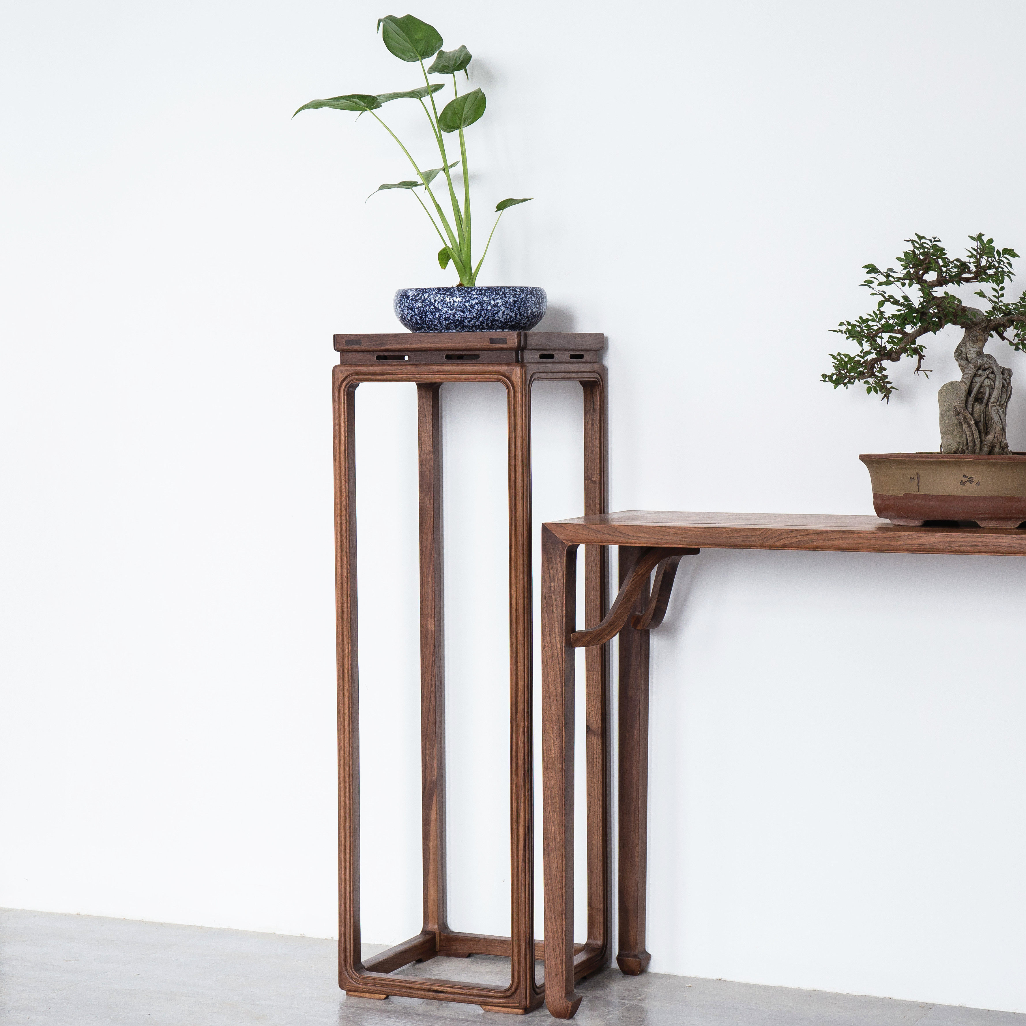 叙木几边盆景盆架花盆客厅现代简约榆木新中式实木花架