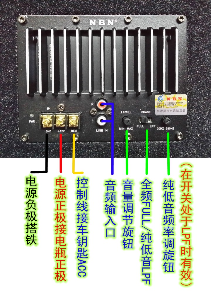 nbn汽车低音炮接线图图片