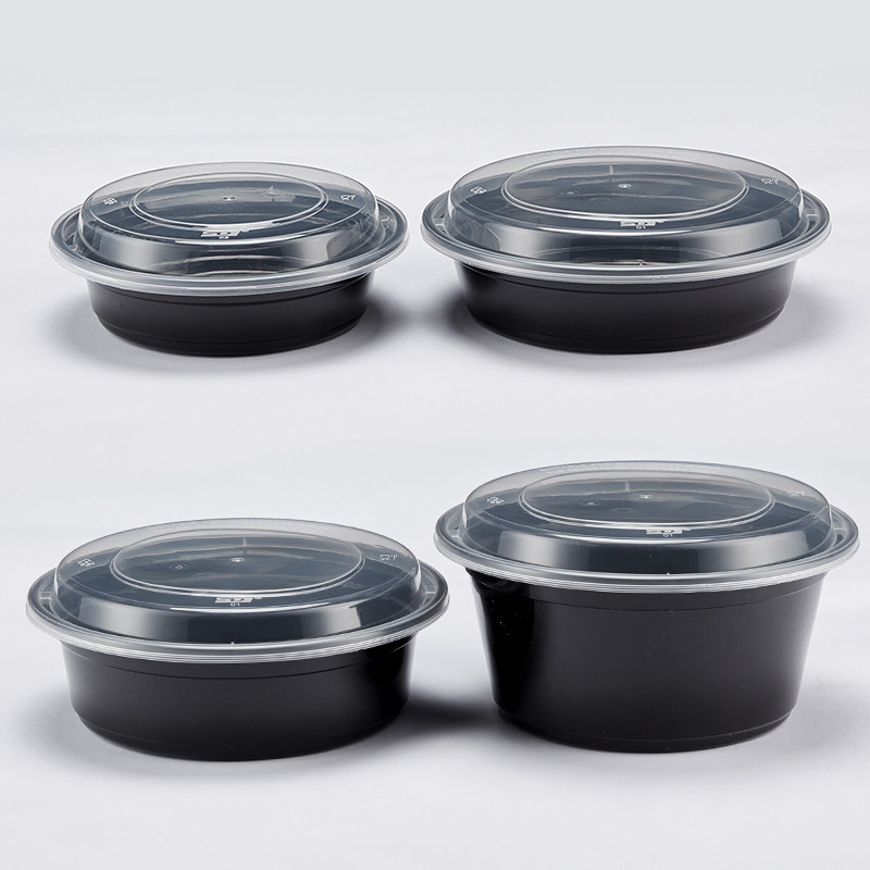 圆形1000ml一次性餐盒打包盒快餐便当汤碗包邮加厚黑色外卖饭盒