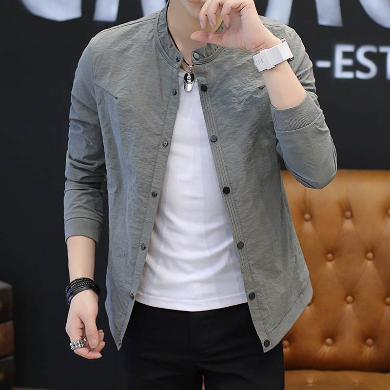 春秋季2022新款夹克男装上衣服百搭薄款外套帅气休闲立领褂子潮牌