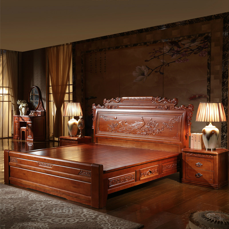 中式仿古实木木床2米22米加宽加大双人床明清实木床