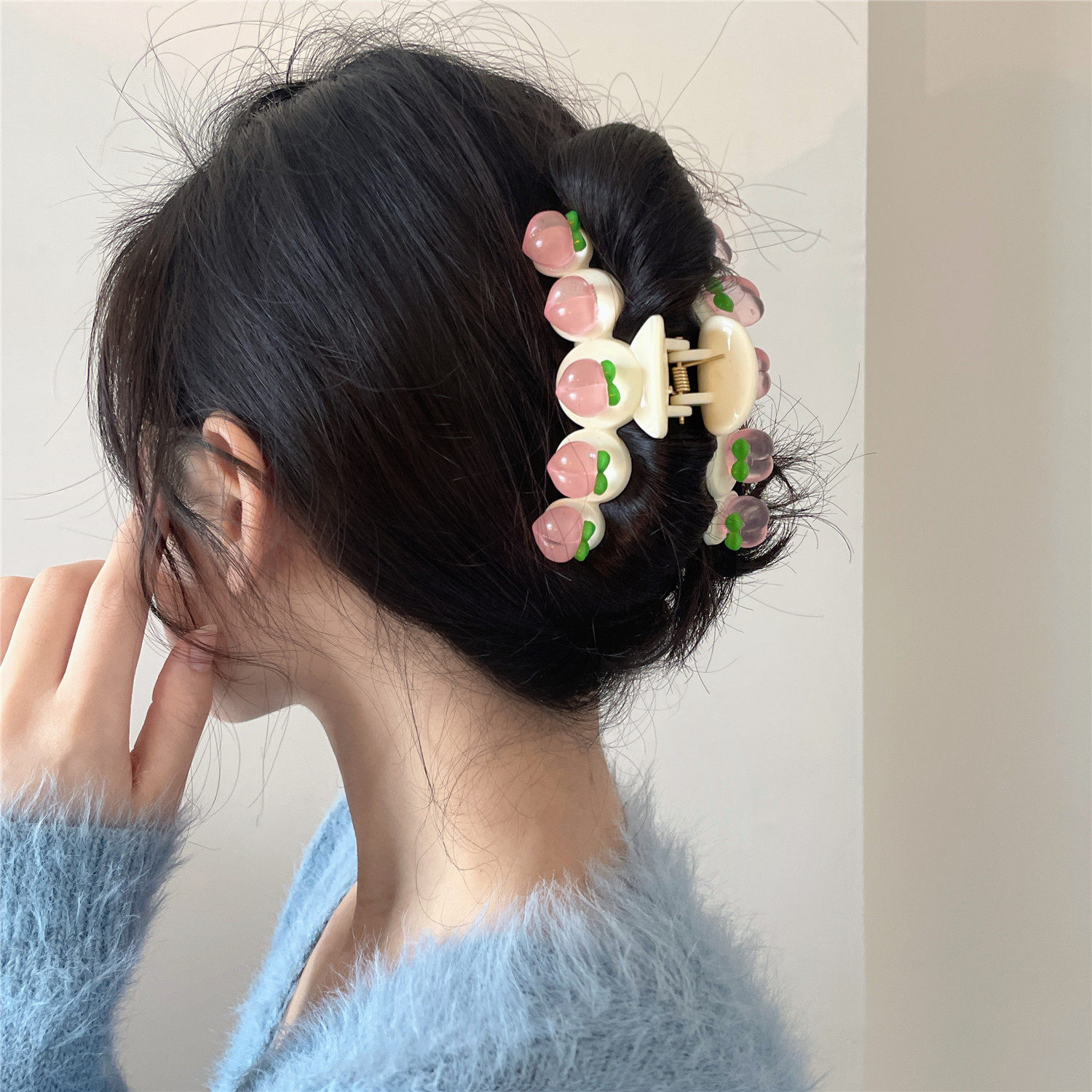 甜美水蜜桃抓夹女大号鲨鱼夹盼盘头发卡后脑勺发夹发饰
