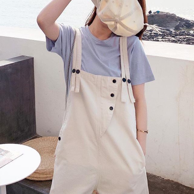 白色背带裤女2021新款小个子显高港风洋气减龄牛仔裤