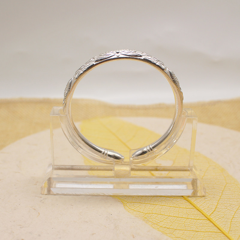 版纳傣族药银雪花s990经典荷花鱼银手镯开口手镯