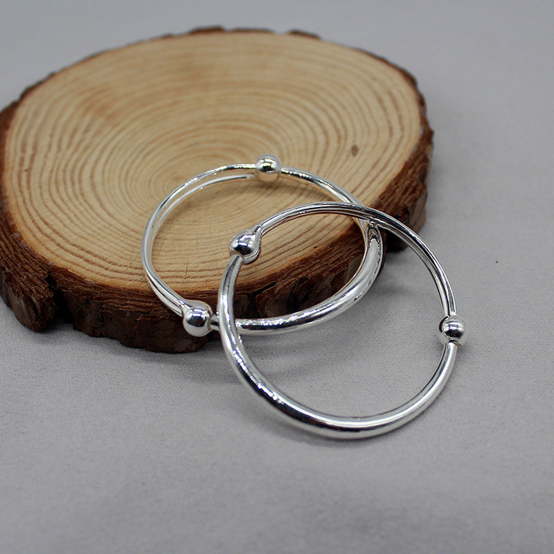 版纳傣家药银手工小孩光面手镯一对s990雪花手镯