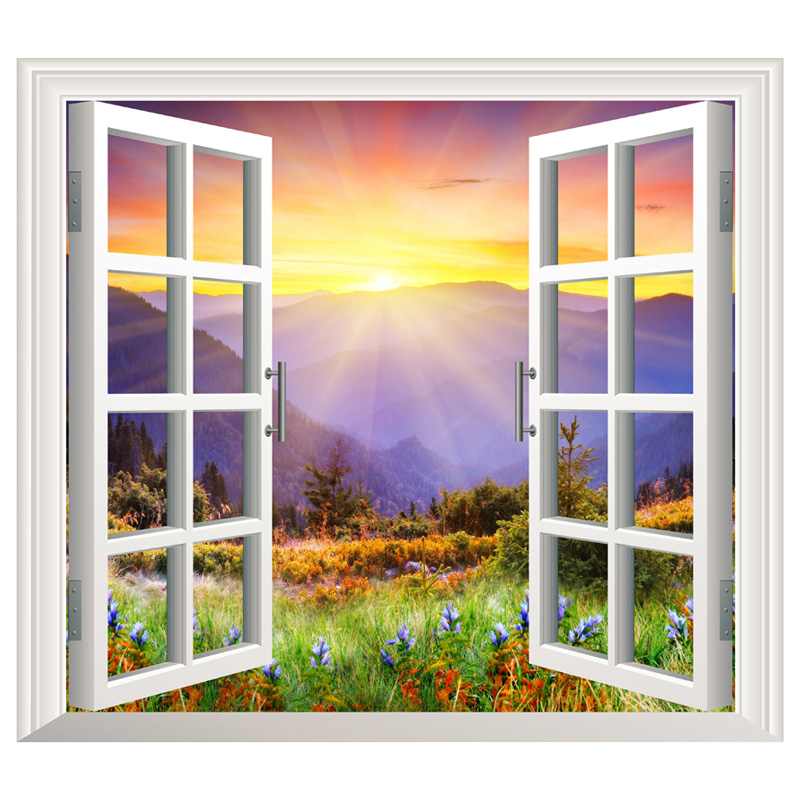 3d立体墙贴画客厅餐厅装饰墙画3d仿真窗户贴纸假窗户创意书房墙贴