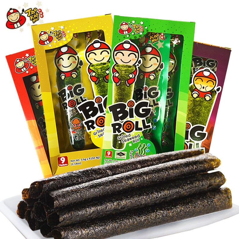 【满99-50】泰国进口bigroll小零食老板仔香脆即食紫菜海苔卷