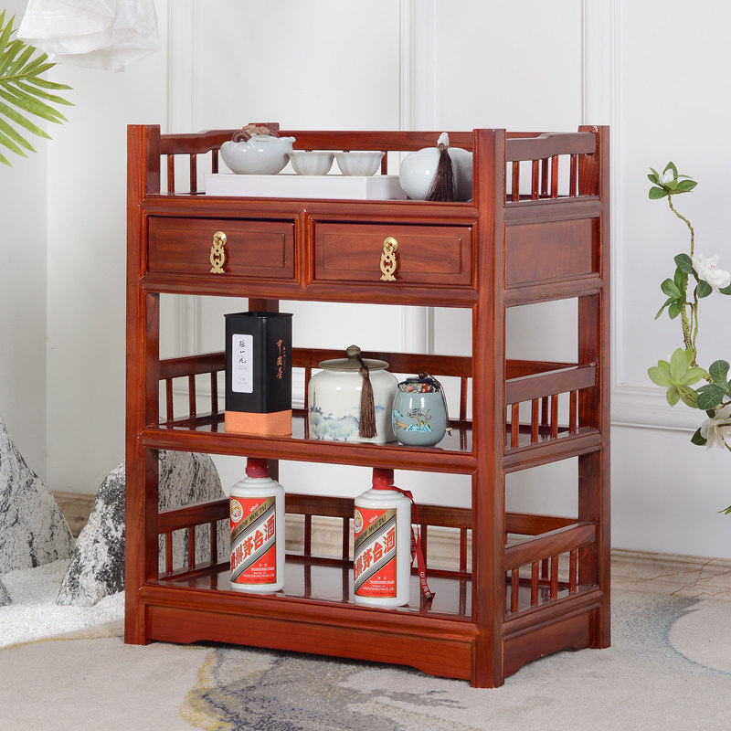 新中式茶柜实木茶水柜简约茶叶柜小型茶水架老榆木茶桌边柜置物架