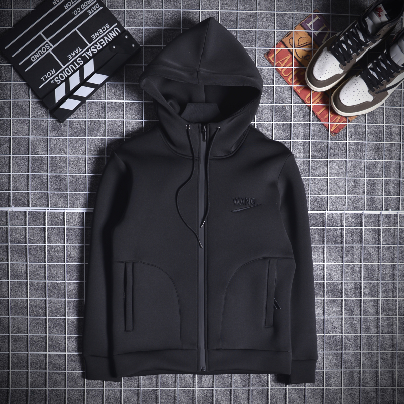 外套男春秋新款太空棉休闲男装夹克纯色长袖拉链连帽潮流宽松上衣