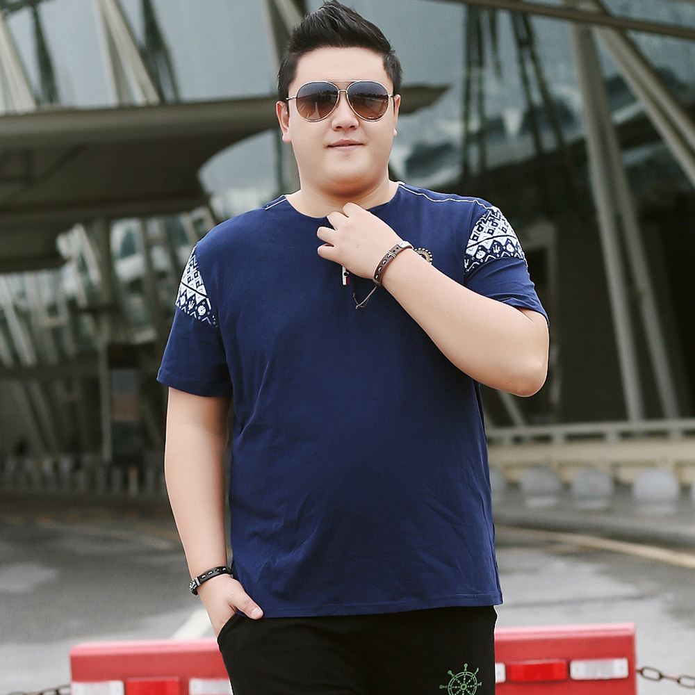 夏季加肥加大男士宽松胖子短袖t恤大码男生薄款肥佬纯棉休闲男装