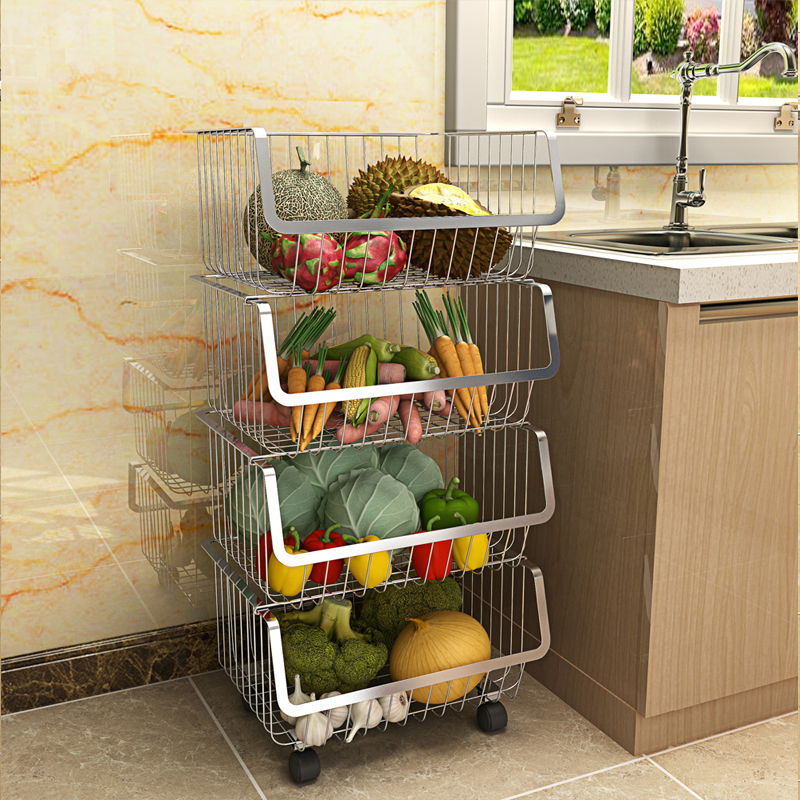 放菜架蔬菜菜篮架子收纳厨房置物架落地式多层家用厨房置物架