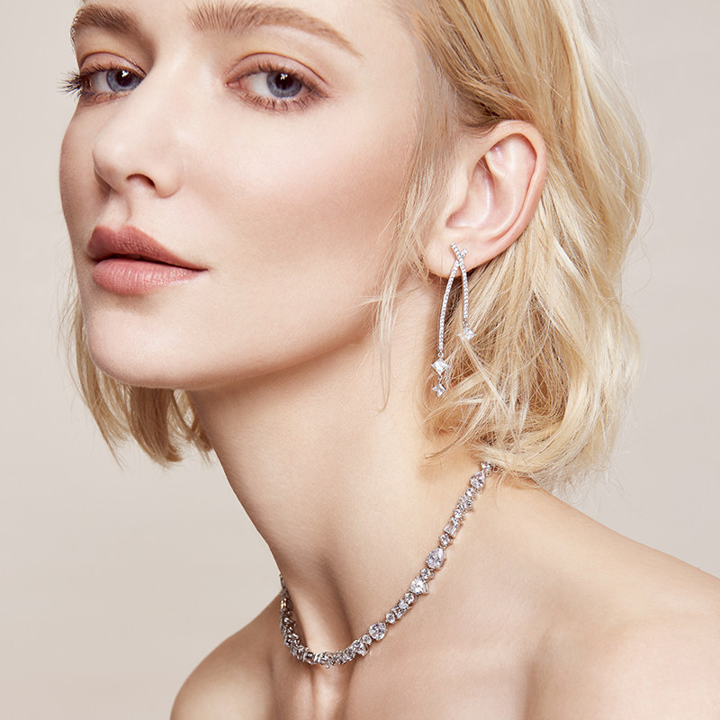 hefang何方珠宝兰斯耳环个性新娘婚纱婚礼超仙气质清新耳坠耳饰品