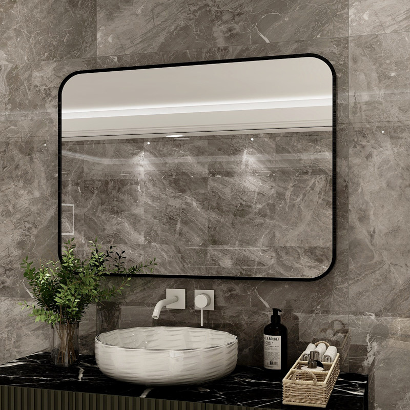 百嘉铝合金卫生间浴室镜圆镜带镜子挂墙洗脸池免浴室镜