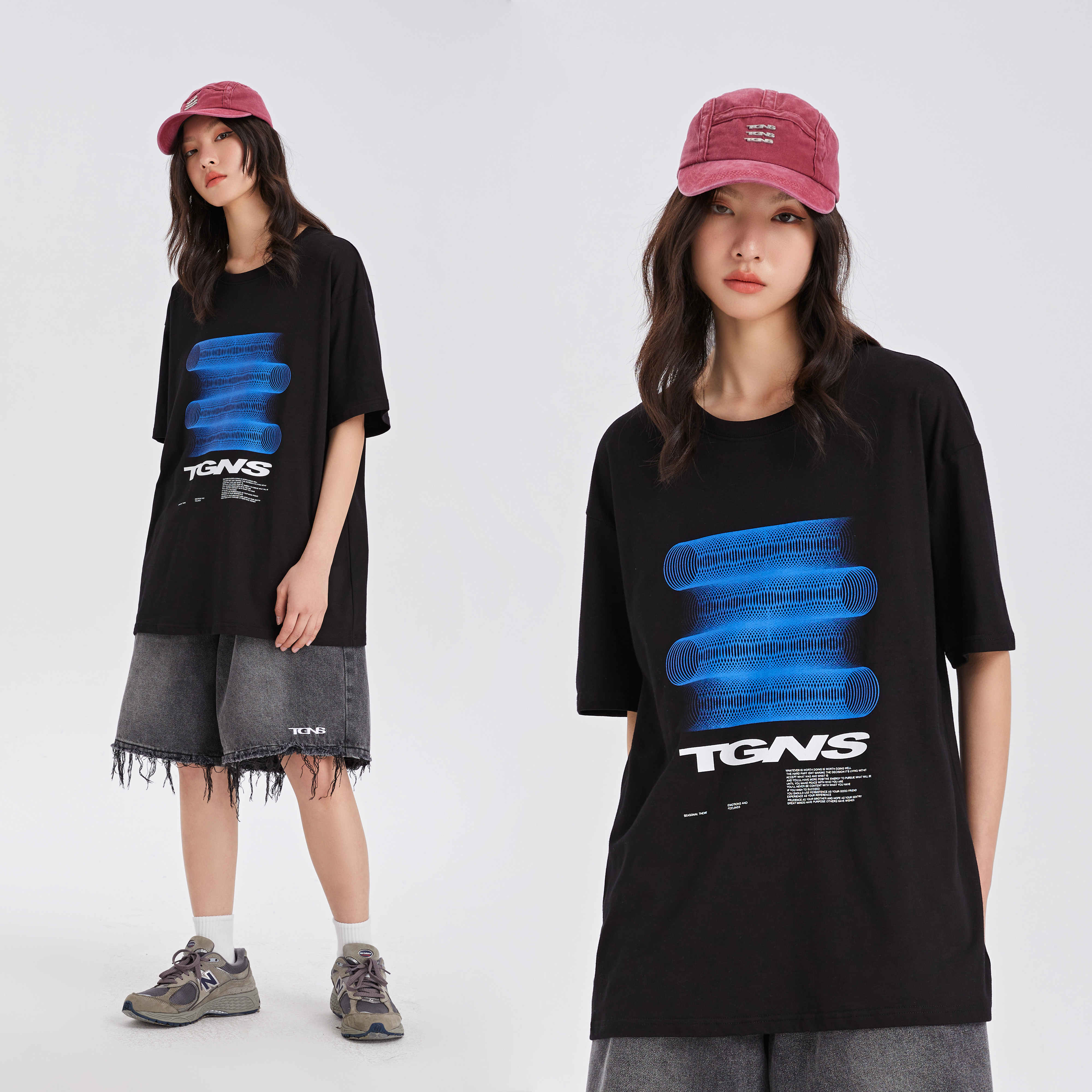 2GUNS设计感黑色国潮牌圆环渐变情侣短袖新款小众宽松潮流t恤男女