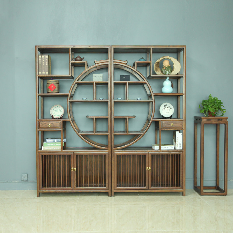 新中式古董客厅简约禅意现代多宝阁展示柜茶叶实木多宝格