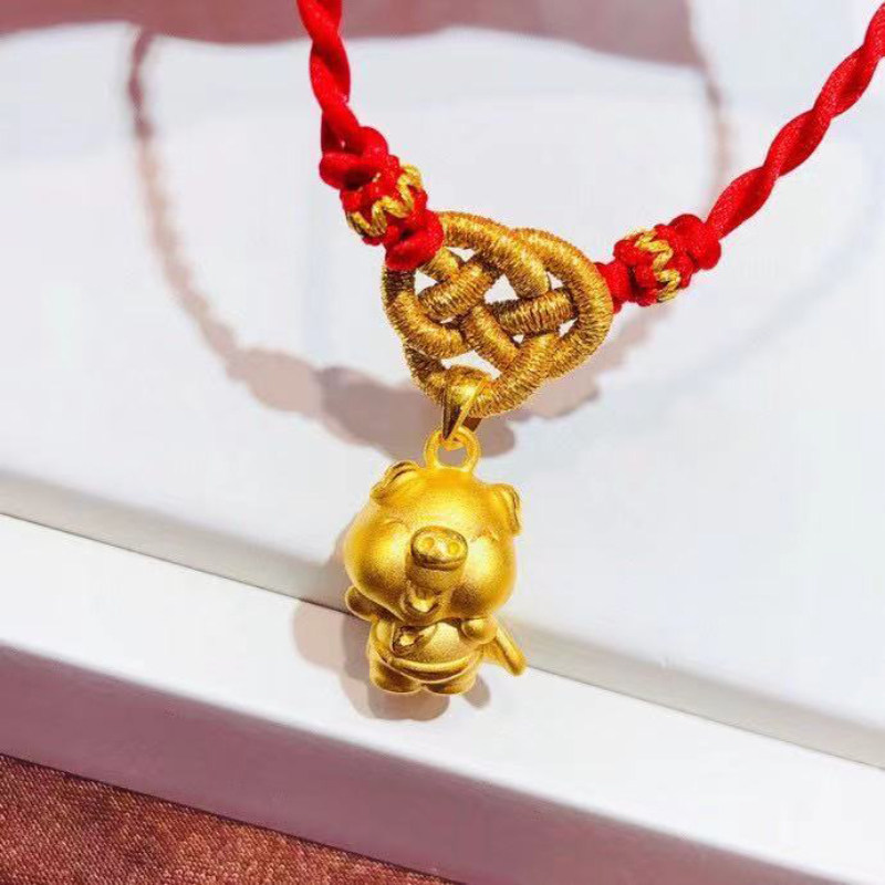 3d硬金黄金小金金猪吊坠足金本命年生肖猪挂颈饰