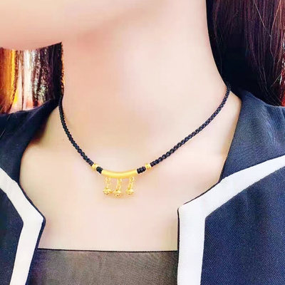 足金弯管铃铛项链黄金吊坠编绳脚链硬金脖链手链手串纯金颈饰