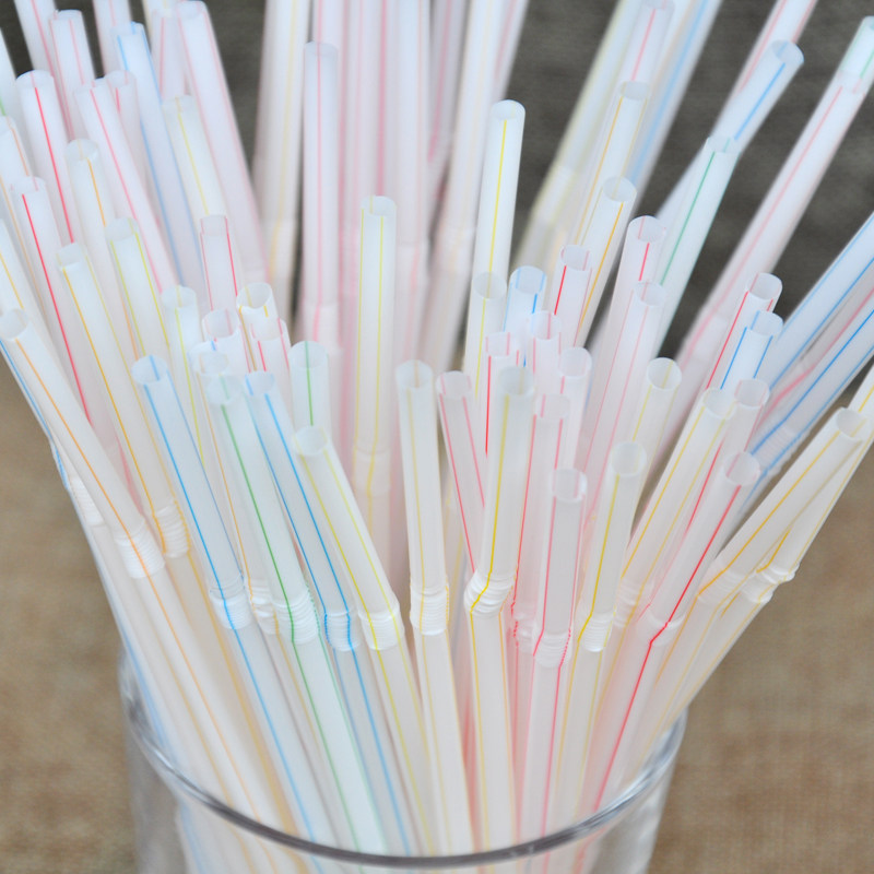 吸管一次性蓝条弯曲彩色可乐饮料豆浆平头19cm吸管