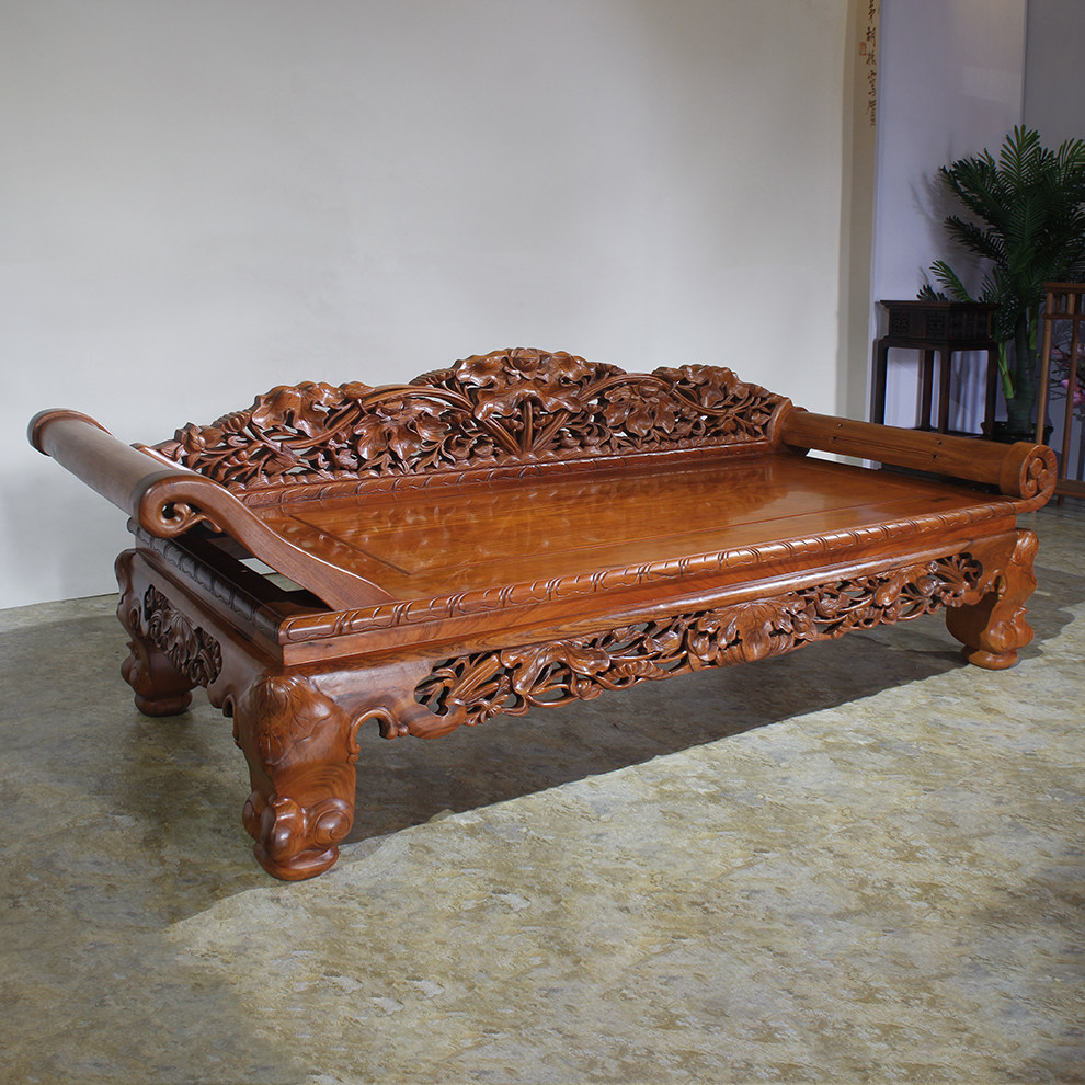 红木贵妃椅床沙发中式缅甸花梨木荷花美人实木贵妃椅