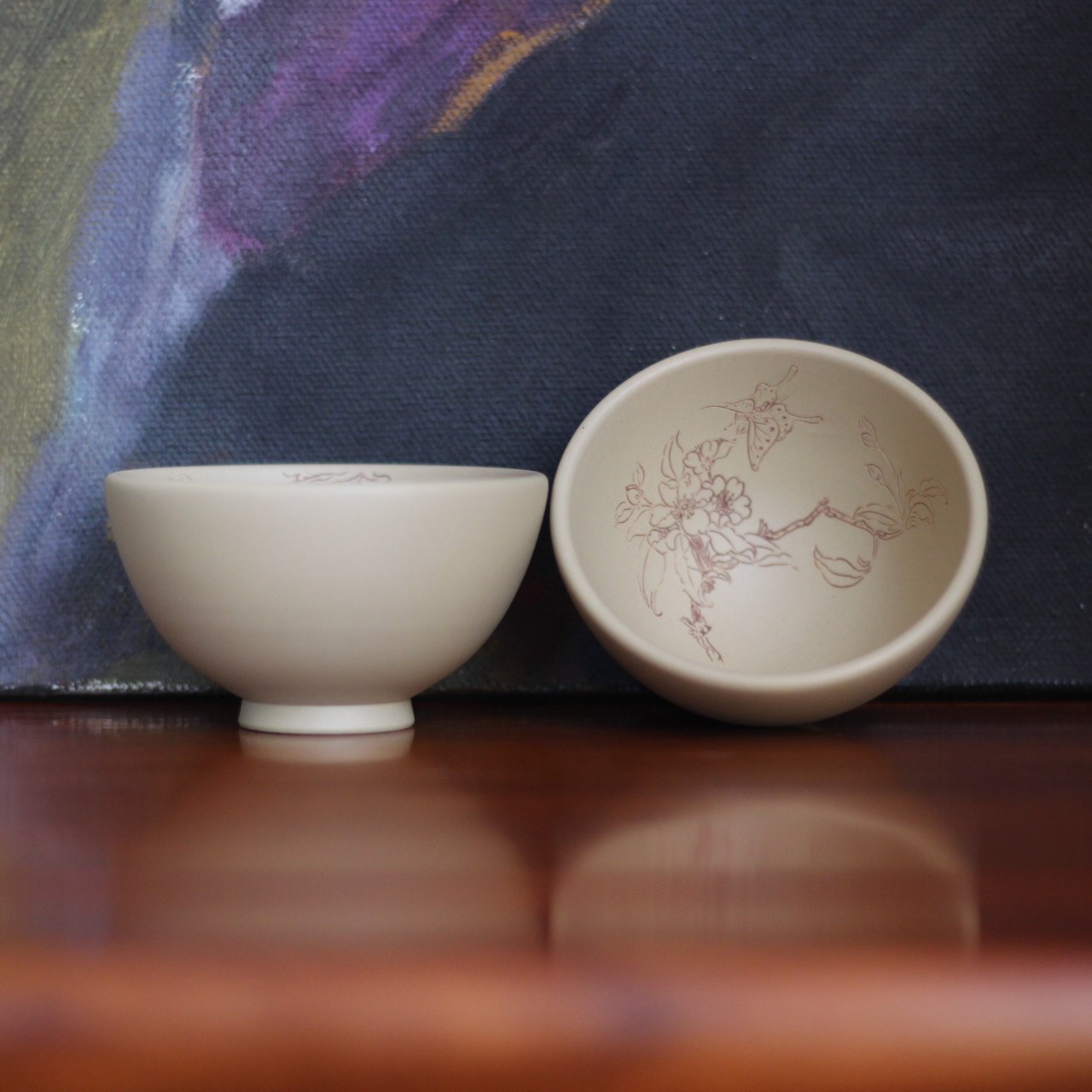 云南建水紫陶手工阴刻阳填茶杯杯内刻主人启蒙茶杯