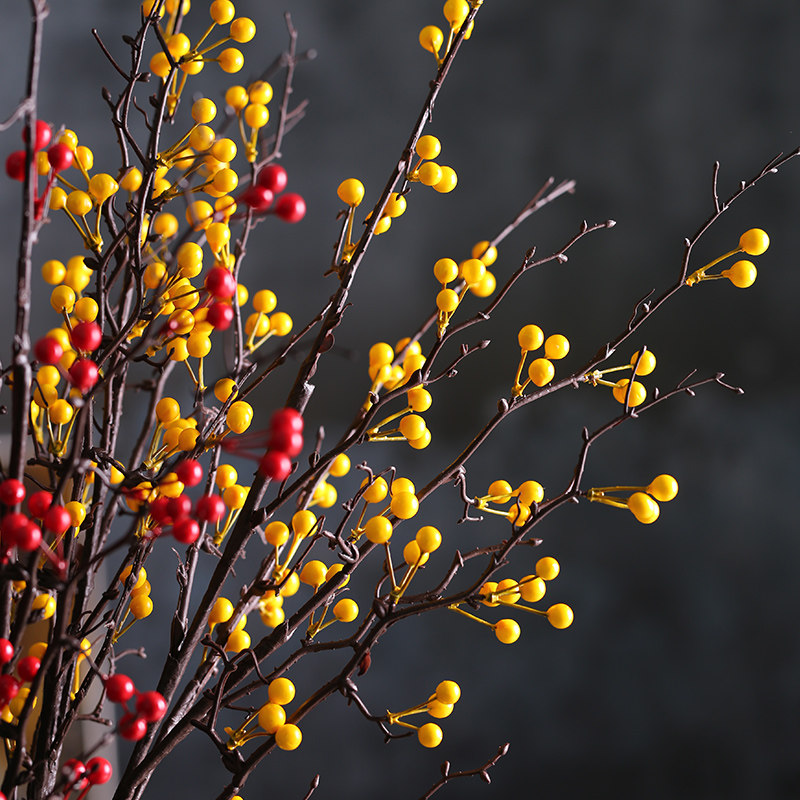 仿真浆果花野果子红果干枝树枝装饰插花中式仿真花
