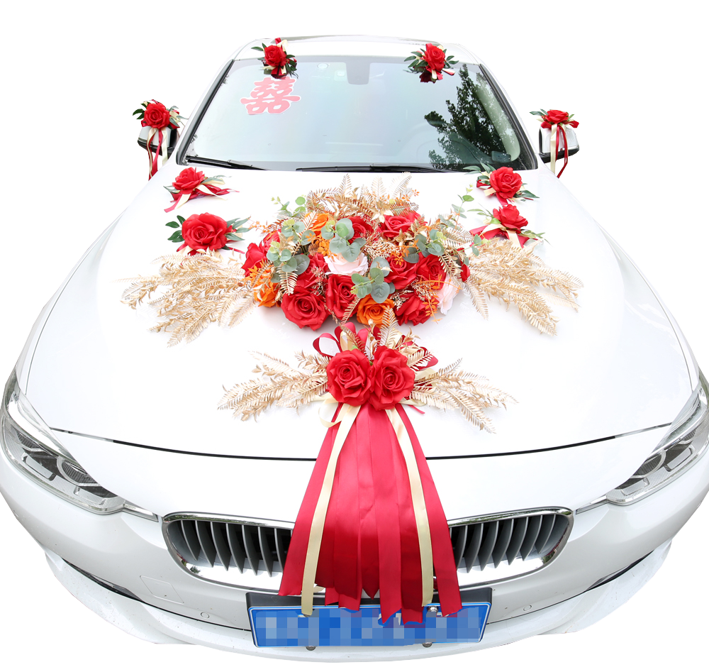 车花装饰婚车花车车头套装中国国风主婚创意婚车鲜花