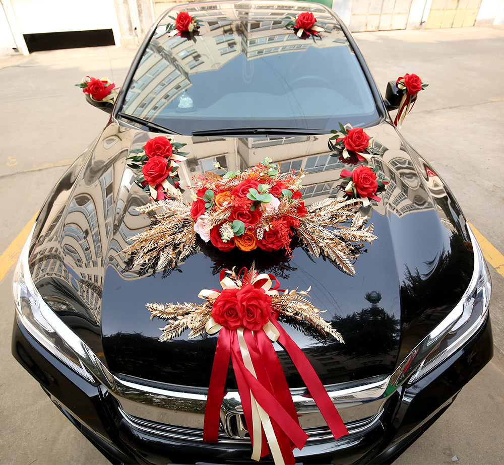 车花装饰婚车花车车头套装中国国风主婚创意婚车鲜花