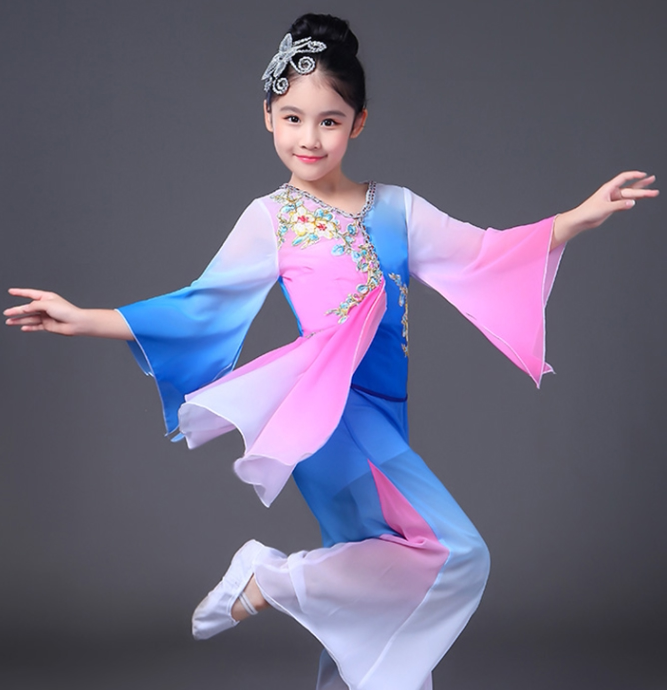 舞蹈新款儿童民族民族舞演出服少儿伞舞扇子表演儿童演出服