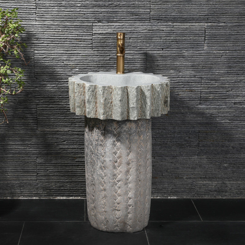 老石洗手盆石头水槽洗手圆形户外庭院水盆洗衣石雕