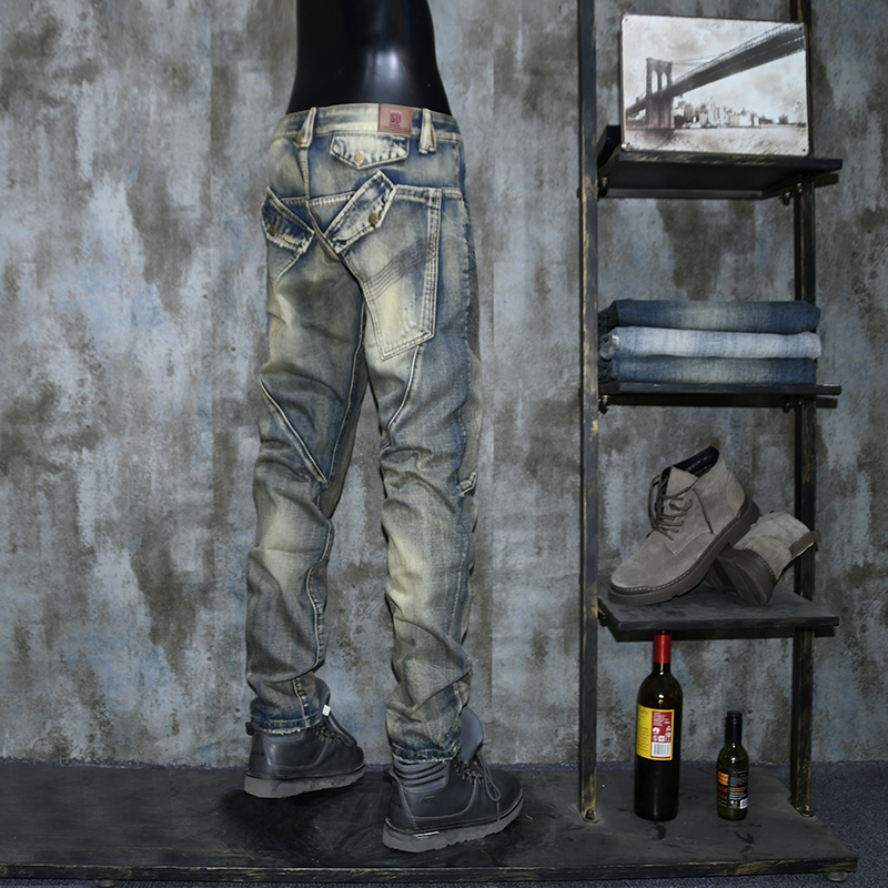 新款潮牌迪赛二次方男士复古拼接牛仔裤欧美个性做旧修身直筒长裤