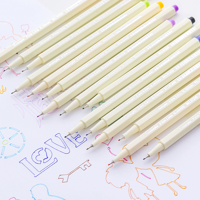 广纳简约极细彩色勾线笔描边笔0.38mm纤维勾线笔