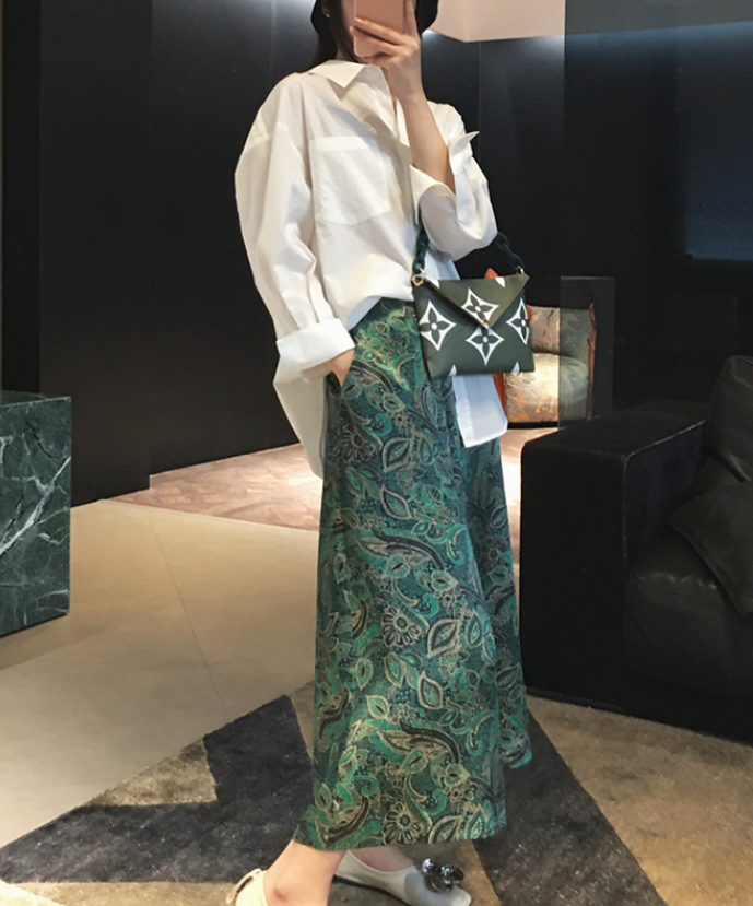 重磅真丝素皱缎阔腿裤中式改良旗袍裙裤复古印花2021春夏新款百搭