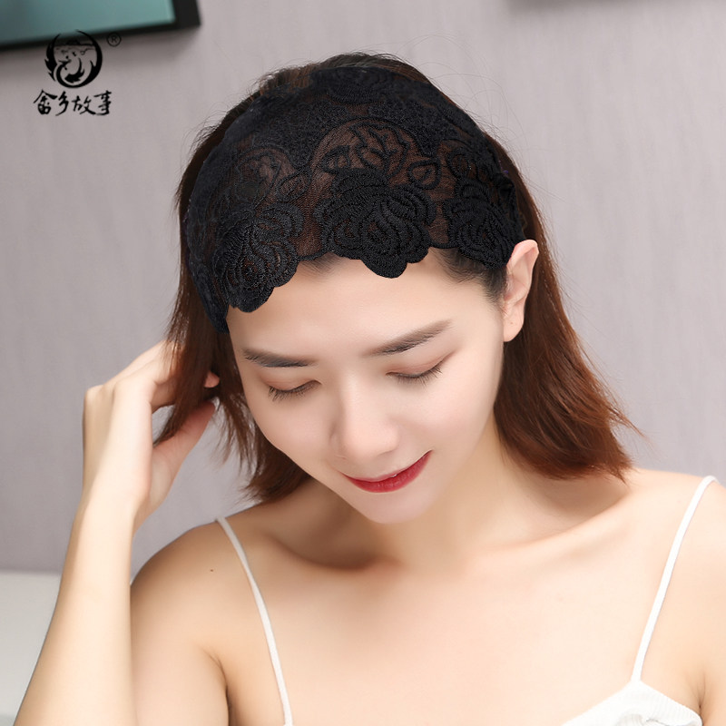 刺绣蕾丝透气遮白发发带女洗脸简约宽边百搭清新夏包头套头箍头饰