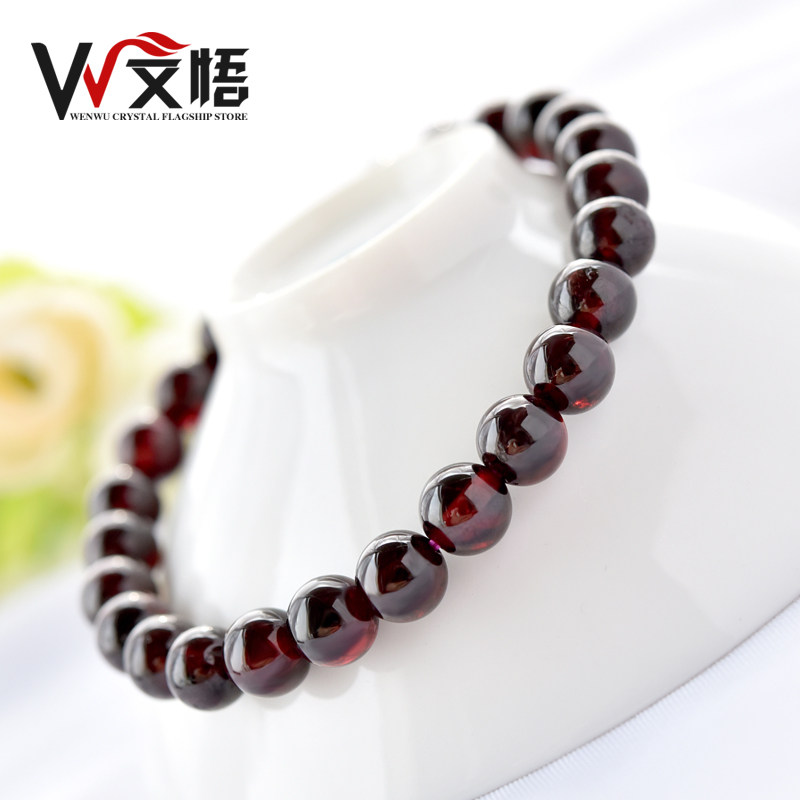 天然正品酒红石榴石手链官方旗舰店女单圈手串三圈水晶散珠子配珠
