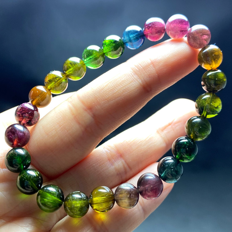 碧玺天然老矿巴西黑玫瑰手串女黑美人手链冰透低调手链