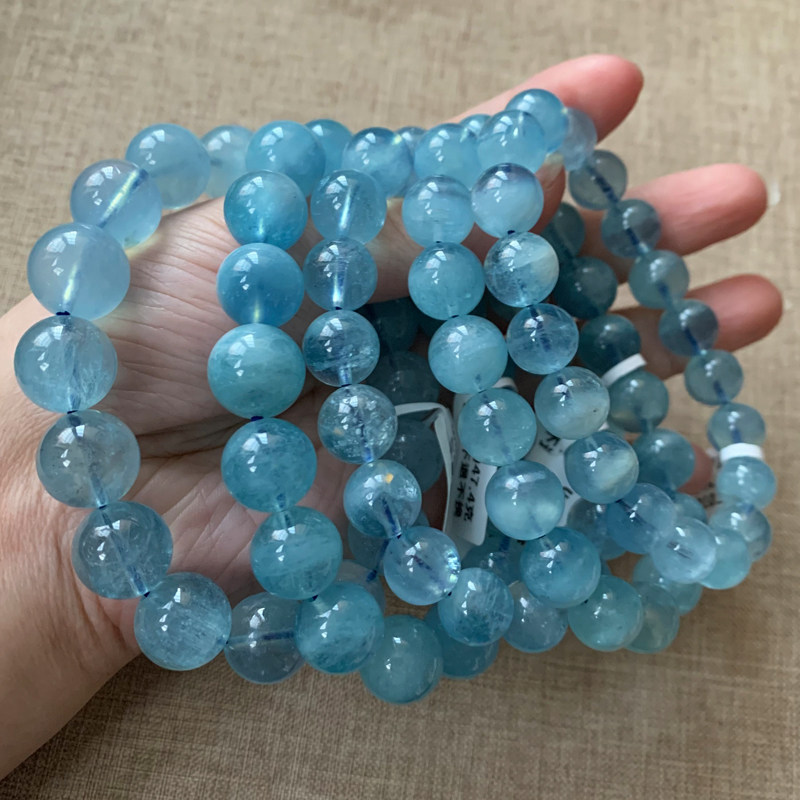 天然巴西海蓝宝手链男女款润蓝宝蓝色单圈蓝水晶手串情侣饰品礼物