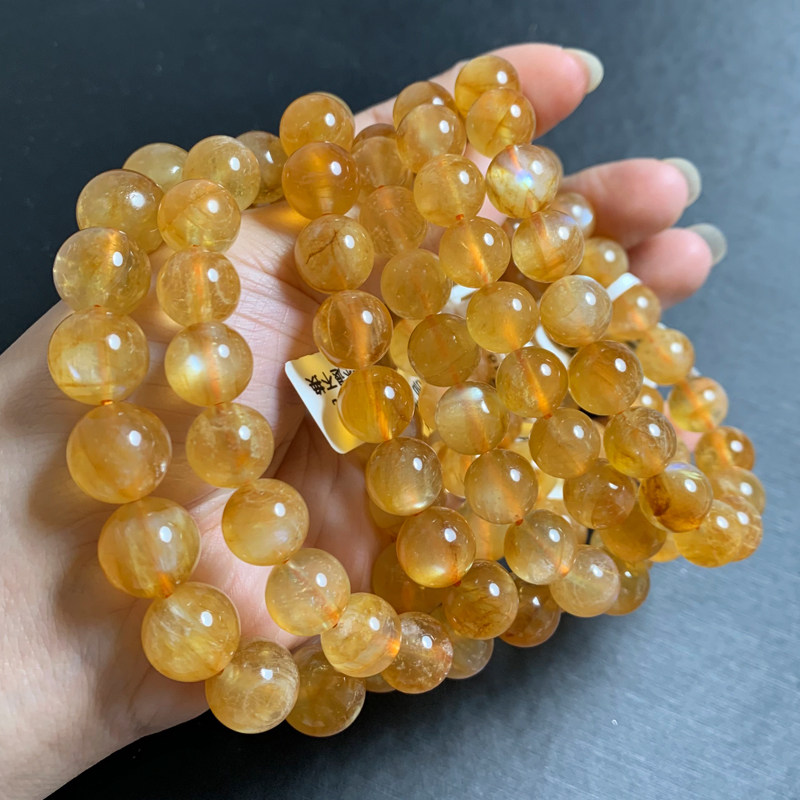 天然芬达黄色安德森手链西藏长石太阳石手串日光石水晶饰品宝石女