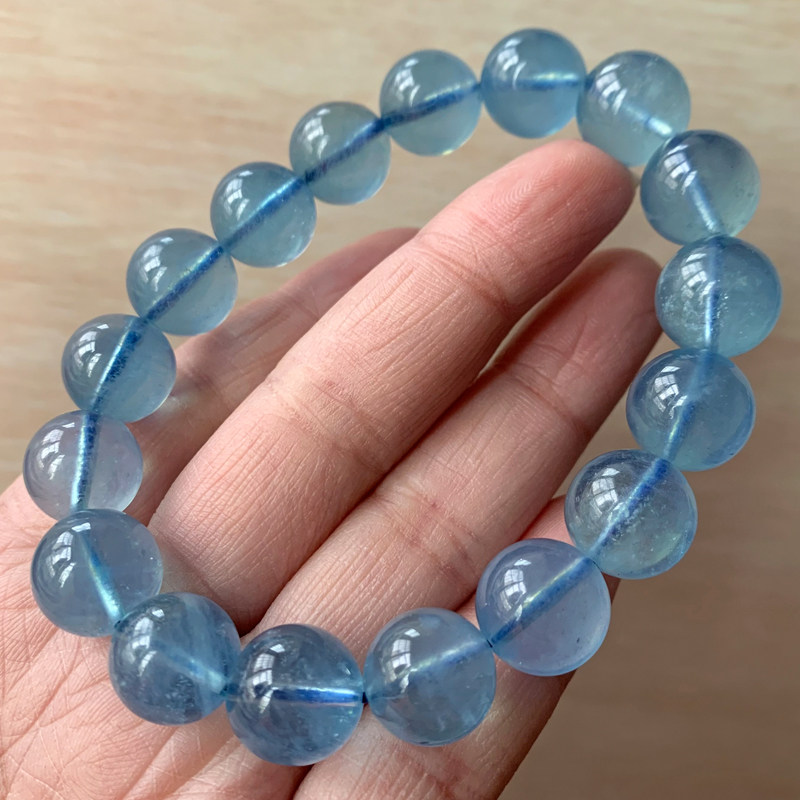 天然海蓝宝手链冰透湛蓝级冰种巴西转运蓝色水晶手串女手链