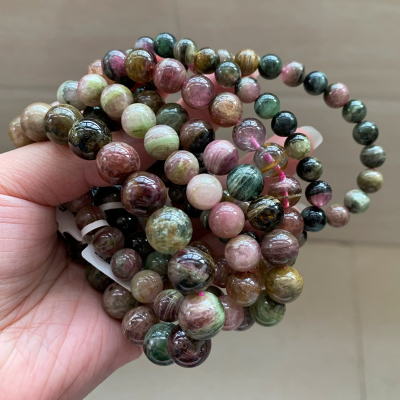 天然巴西老料西瓜碧玺手链老矿碧玺手串彩宝水晶一物一图礼物女