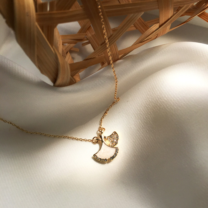 ins气质亮晶晶轻奢镶钻梧桐梧桐树树叶形状设计项链