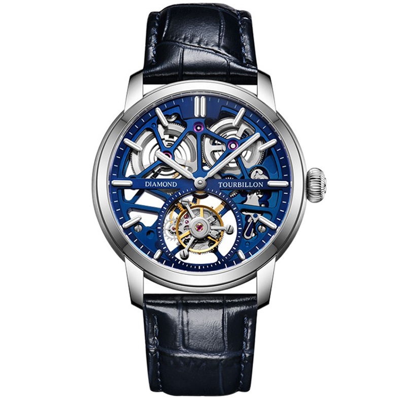 瑞士正品双发条陀飞轮机芯镂空透底超薄定制男士手表男机械表防水