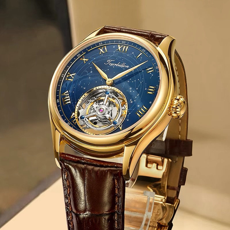 星空定制男表夜光机械表同轴瑞士精致镂空机芯男士手表天津陀飞轮