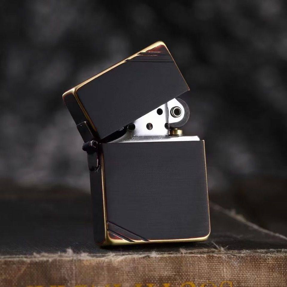 zippo打火机1935复刻炭烧红与黑熏黑切角纯铜仿古zippo