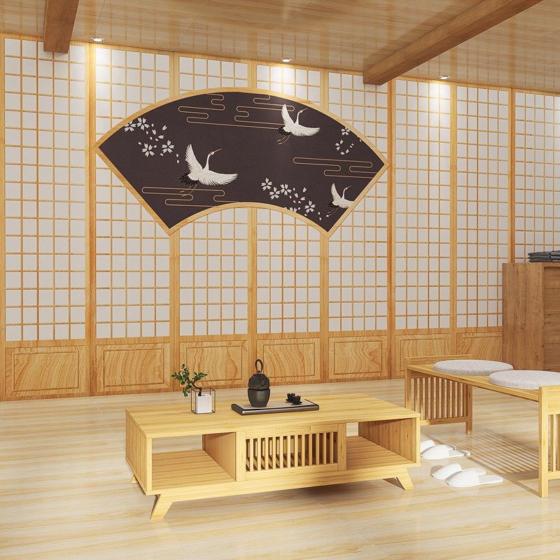 日式背景墙纸电视墙卧室装修墙布木框无纺布墙纸